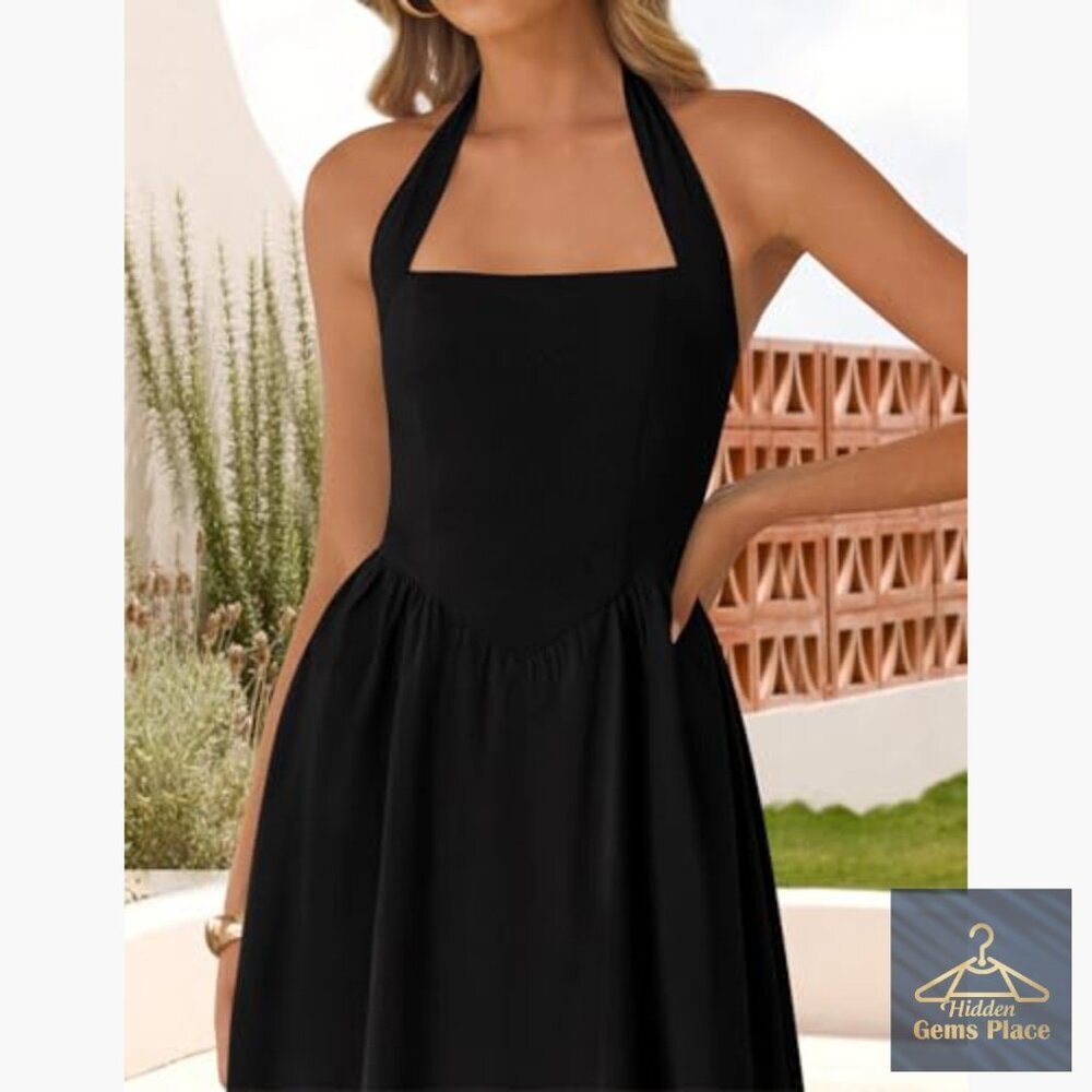 Sleeveless Halter Midi Dress High Waist Backless Off Shoulder Summer Beach - Picture 4 of 7